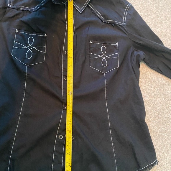 Express western style black long sleeve button up white embroidery fringe size L - Picture 8 of 8